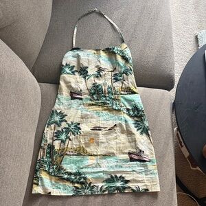 Tropical Halter Mini Dress in Teal and Cream
